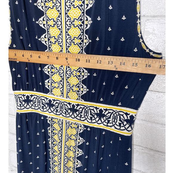 Nordstrom Max Studio M Tribal Stretch Maxi Dress Sleeveless Sundress Blue Yellow - Picture 5 of 7